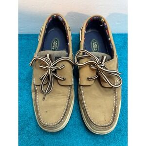 Land Rover Tan Nubuck Boat Shoes Mens Moc Toe Deck Shoes Brown Striped Laces